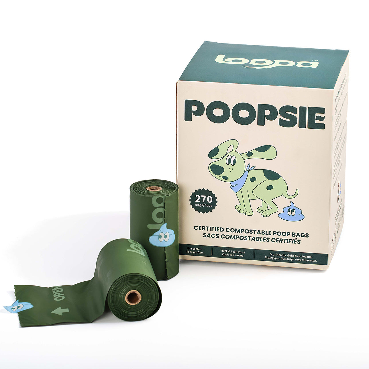 Poopsie Certified Compostable Poop Bags 270 Bags (18 Rolls)