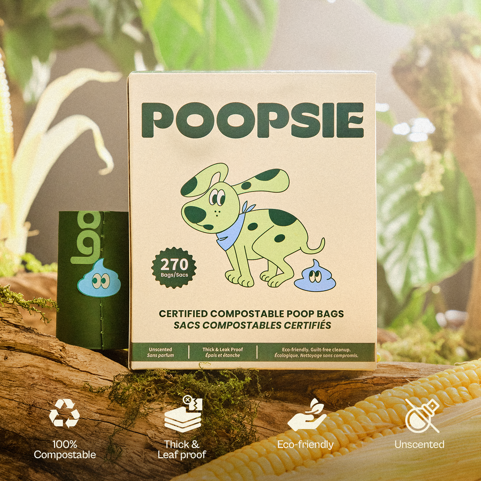 Poopsie Certified Compostable Poop Bags 270 Bags (18 Rolls)