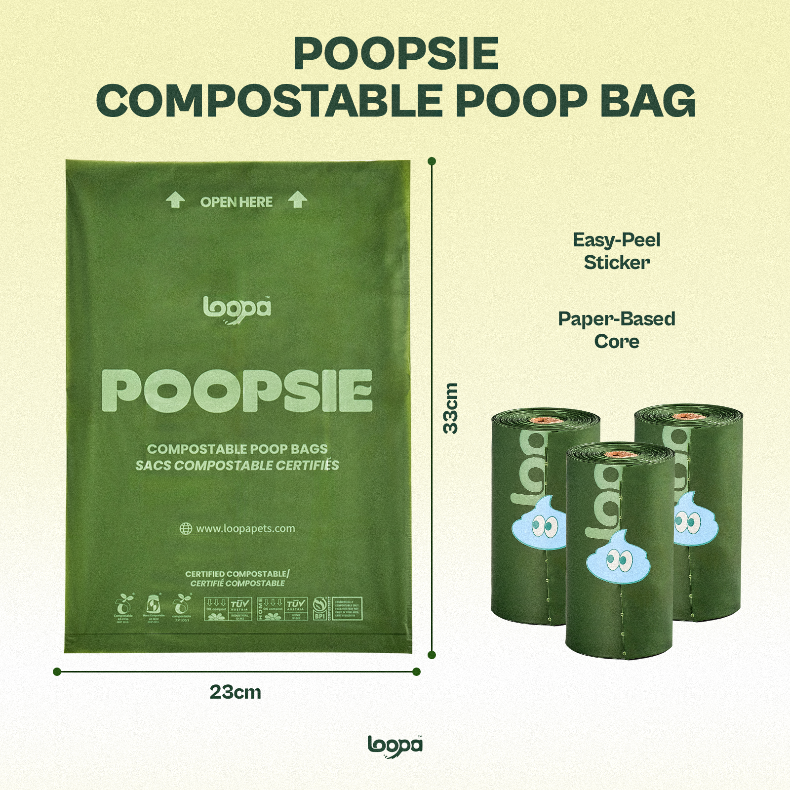 Poopsie Certified Compostable Poop Bags 270 Bags (18 Rolls)