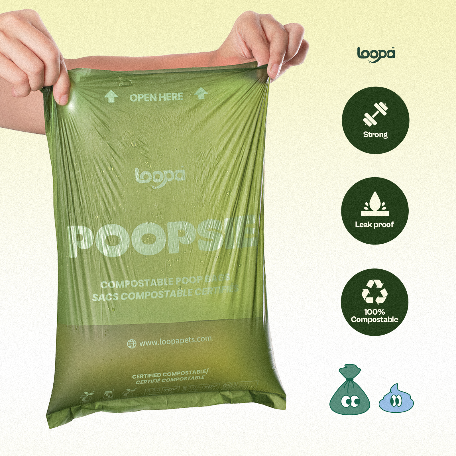 Poopsie Certified Compostable Poop Bags 270 Bags (18 Rolls)